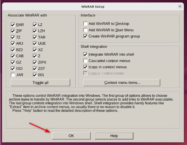 WinRAR for Linux Installing Step 3